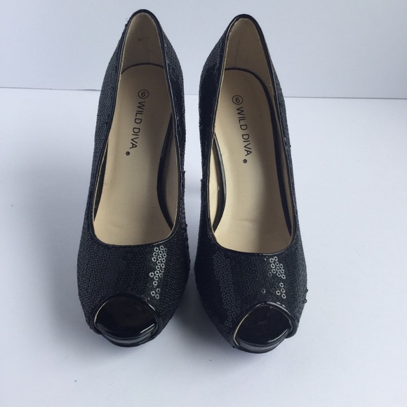 Wild Diva, Black Sequin point Toe stiletto Shoes - Picture 3 of 5